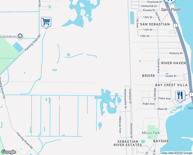map of restaurants, bars, coffee shops, grocery stores, and more near 4890 Wagon Master Trail in Sebastian