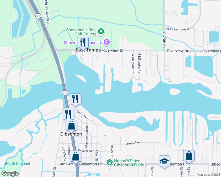 map of restaurants, bars, coffee shops, grocery stores, and more near 9418 Oak Street in Riverview