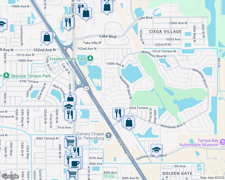 map of restaurants, bars, coffee shops, grocery stores, and more near 4480 96th Terrace North in Pinellas Park