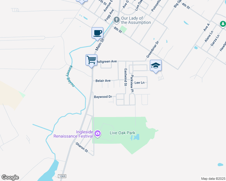 map of restaurants, bars, coffee shops, grocery stores, and more near 2101 Westwind Circle in Ingleside