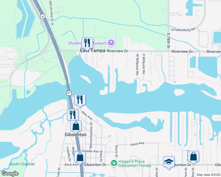 map of restaurants, bars, coffee shops, grocery stores, and more near 9418 Oak Street in Riverview