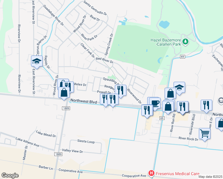 map of restaurants, bars, coffee shops, grocery stores, and more near 14605 Reagan Drive in Corpus Christi