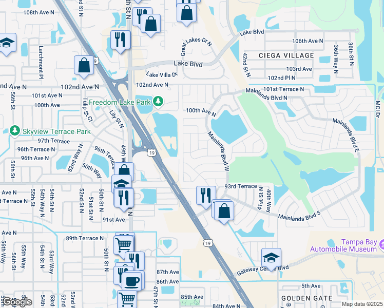 map of restaurants, bars, coffee shops, grocery stores, and more near 4480 96th Terrace North in Pinellas Park