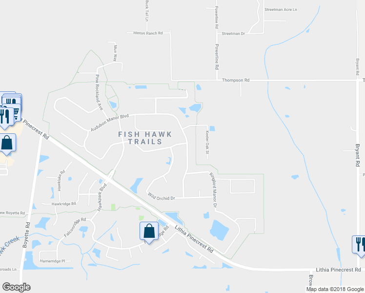 map of restaurants, bars, coffee shops, grocery stores, and more near 6105 Audubon Manor Boulevard in Lithia