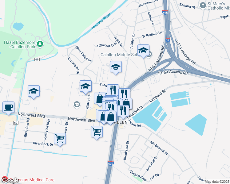 map of restaurants, bars, coffee shops, grocery stores, and more near 4147 I-69 Access Road in Corpus Christi