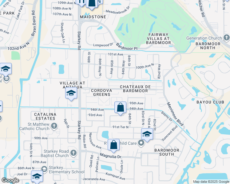 map of restaurants, bars, coffee shops, grocery stores, and more near 8597 95th Terrace in Seminole