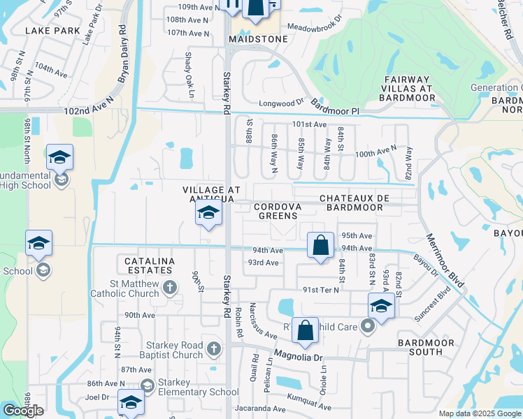 map of restaurants, bars, coffee shops, grocery stores, and more near 8817 95th Terrace in Seminole