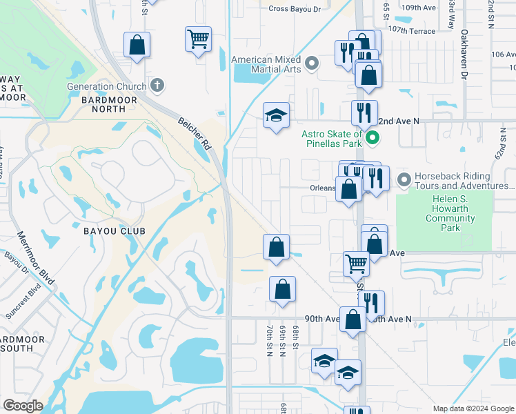 map of restaurants, bars, coffee shops, grocery stores, and more near 347 Esplanade Avenue in Pinellas Park