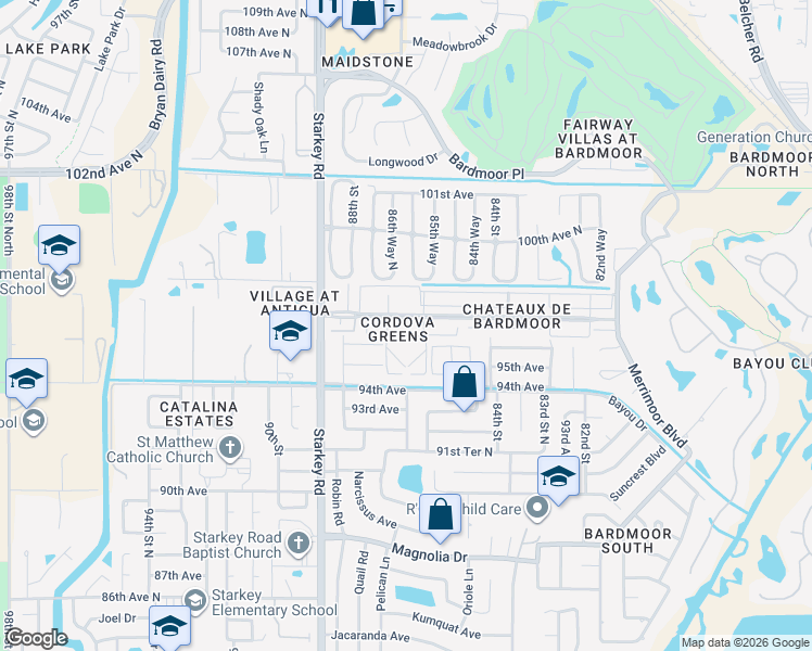 map of restaurants, bars, coffee shops, grocery stores, and more near in Bardmoor