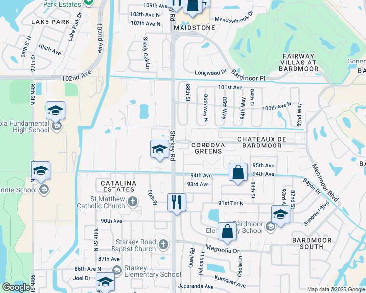 map of restaurants, bars, coffee shops, grocery stores, and more near 8817 95th Terrace in Seminole