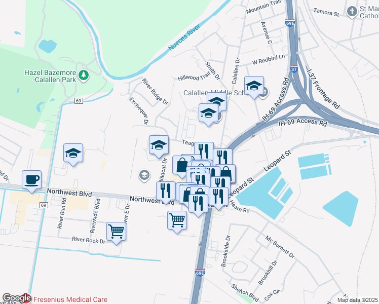 map of restaurants, bars, coffee shops, grocery stores, and more near 4101 I-69 Access Road in Corpus Christi