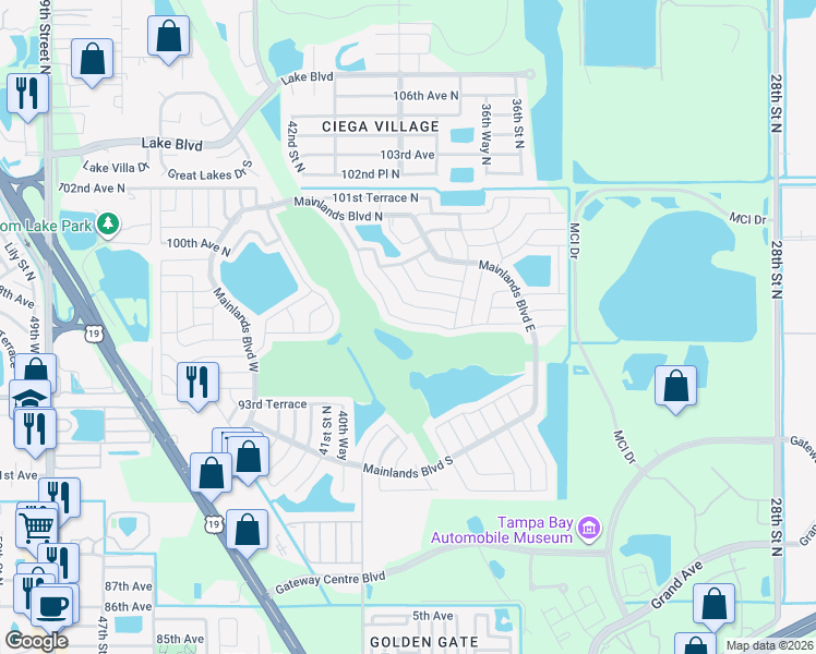 map of restaurants, bars, coffee shops, grocery stores, and more near 3902 97th Avenue North in Pinellas Park