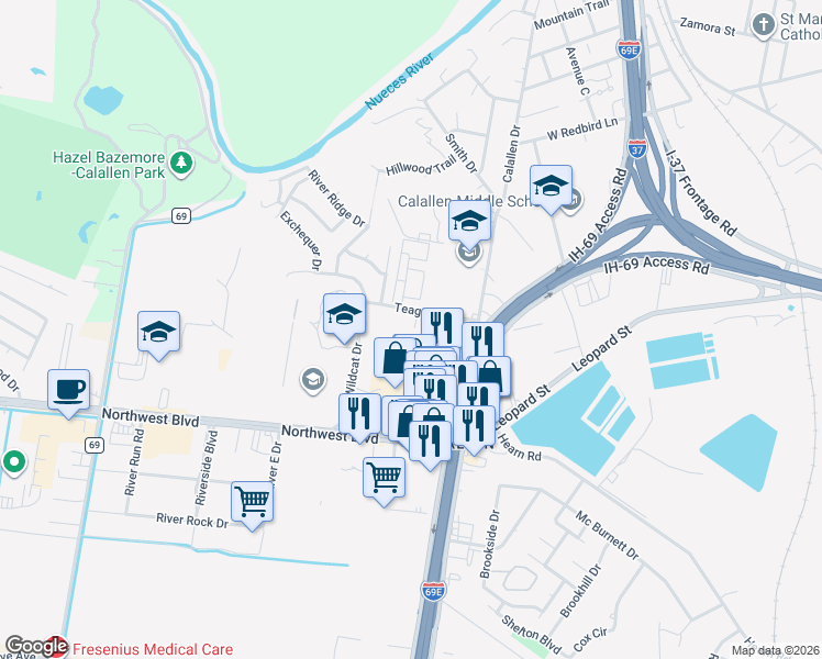 map of restaurants, bars, coffee shops, grocery stores, and more near 4101 I-69 Access Road in Corpus Christi