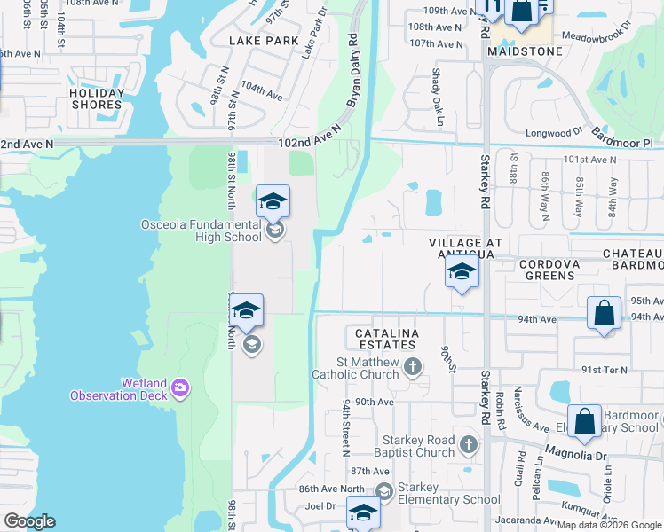 map of restaurants, bars, coffee shops, grocery stores, and more near 9640 94th St in Seminole