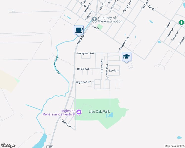 map of restaurants, bars, coffee shops, grocery stores, and more near 2101 Westwind Circle in Ingleside