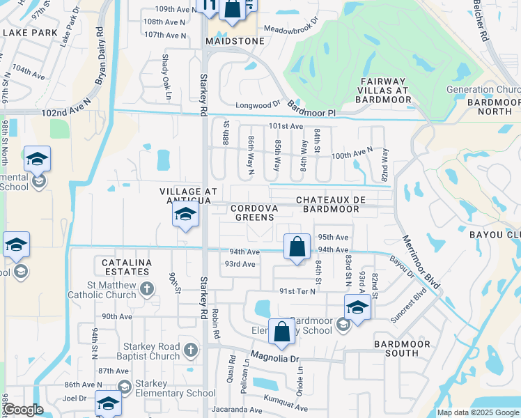 map of restaurants, bars, coffee shops, grocery stores, and more near in Bardmoor