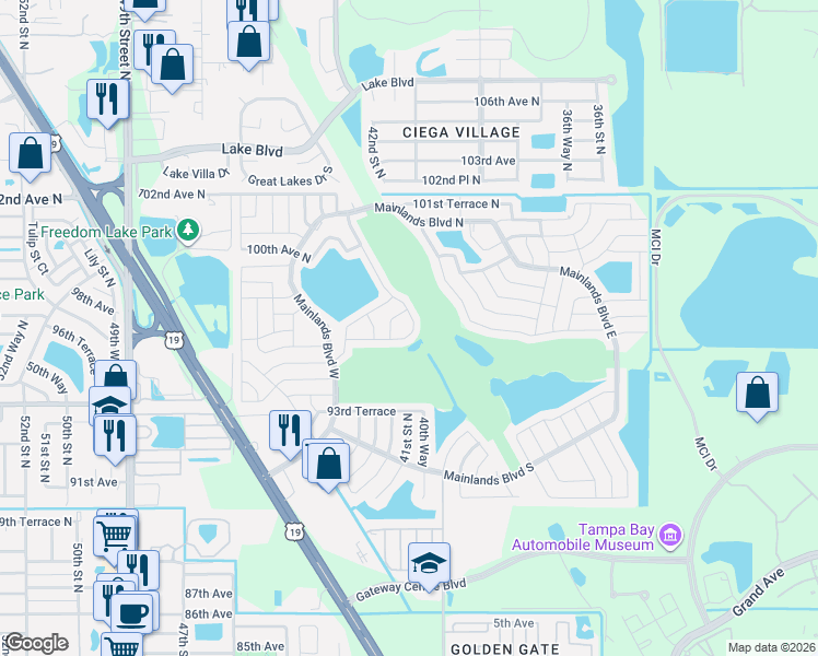 map of restaurants, bars, coffee shops, grocery stores, and more near 4152 96th Avenue North in Pinellas Park