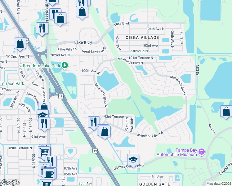 map of restaurants, bars, coffee shops, grocery stores, and more near 4210 96th Avenue North in Pinellas Park