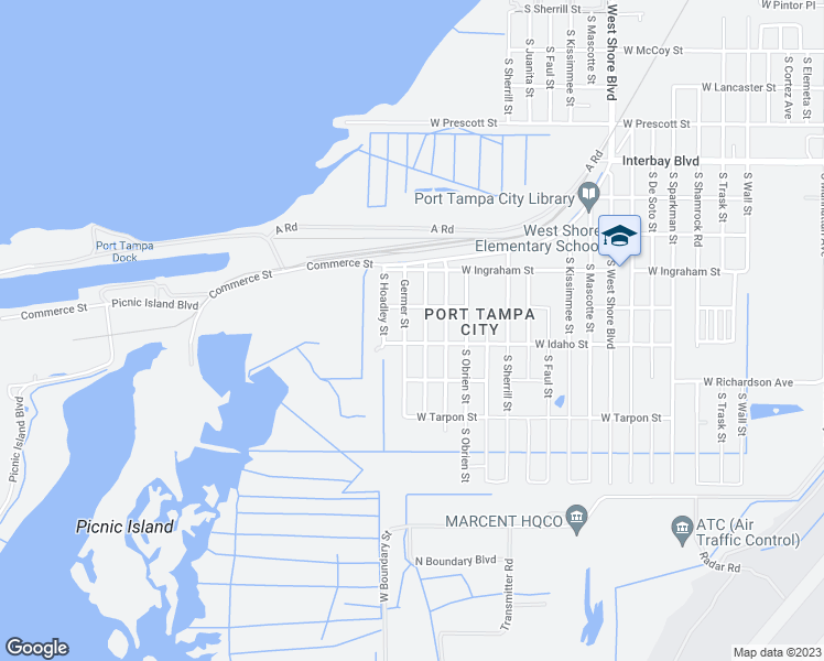 map of restaurants, bars, coffee shops, grocery stores, and more near 7312 South Germer Street in Tampa