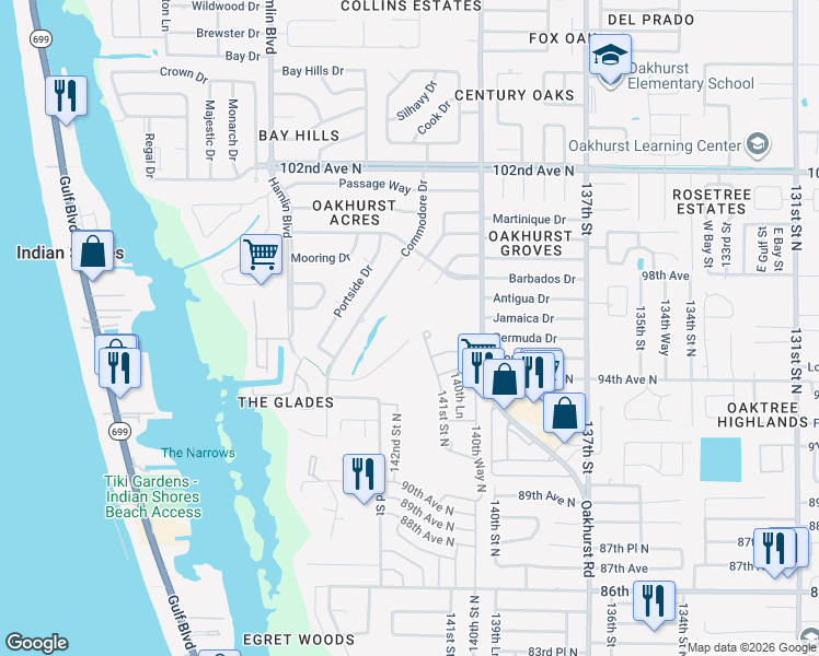 map of restaurants, bars, coffee shops, grocery stores, and more near 9510 Harbor Greens Way in Seminole
