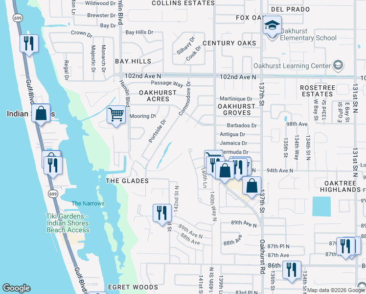 map of restaurants, bars, coffee shops, grocery stores, and more near 9529 141st Street North in Seminole