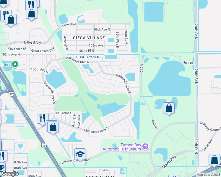 map of restaurants, bars, coffee shops, grocery stores, and more near 9729 37th Street North in Pinellas Park