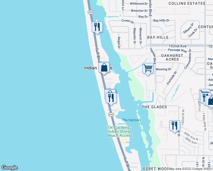 map of restaurants, bars, coffee shops, grocery stores, and more near 19803 Gulf Boulevard in Indian Shores