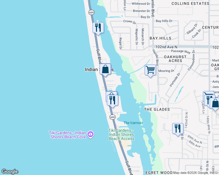 map of restaurants, bars, coffee shops, grocery stores, and more near 19803 Gulf Boulevard in Indian Shores