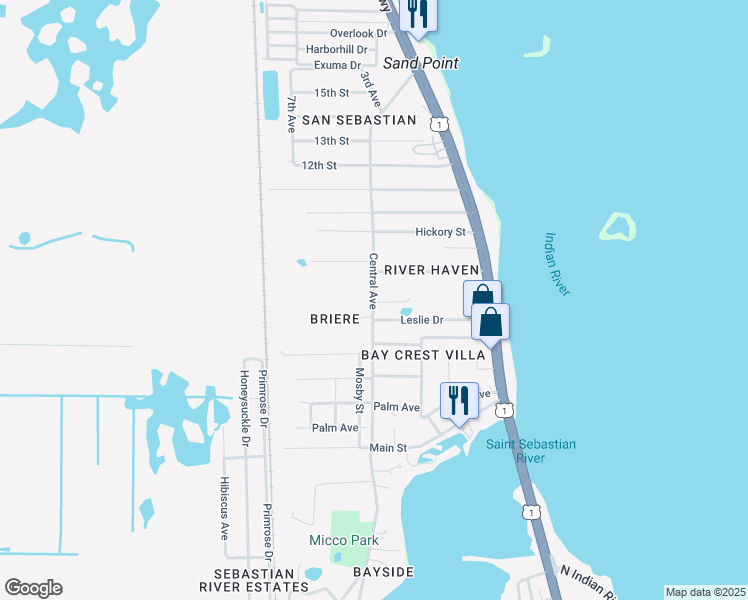 map of restaurants, bars, coffee shops, grocery stores, and more near 9155 Central Avenue in Micco