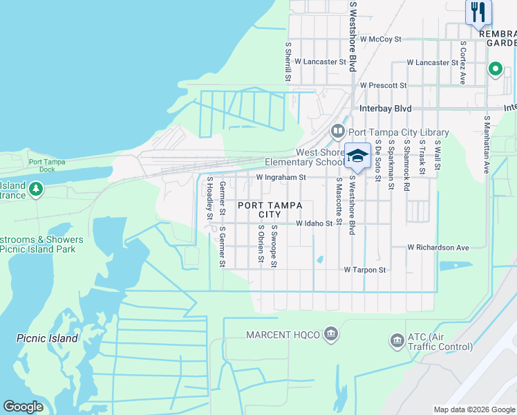 map of restaurants, bars, coffee shops, grocery stores, and more near 7208 South Elliott Street in Tampa