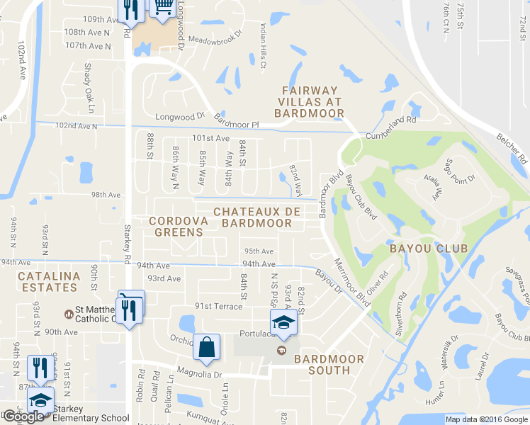 map of restaurants, bars, coffee shops, grocery stores, and more near 8250 Annwood Road in Seminole