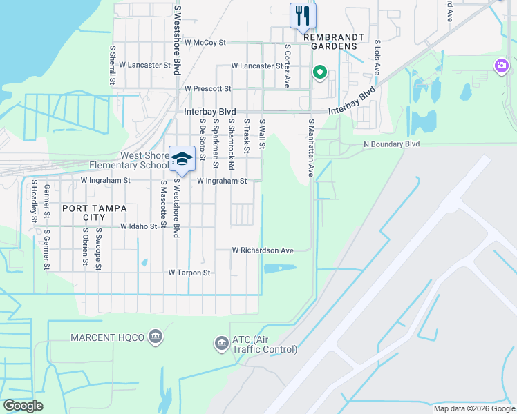 map of restaurants, bars, coffee shops, grocery stores, and more near 7215 South Saint Patrick Street in Tampa