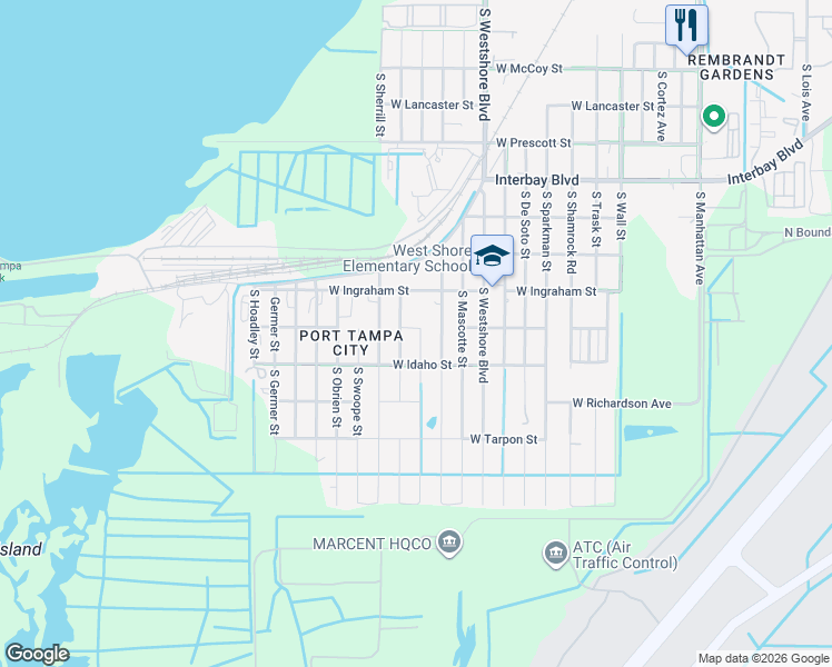 map of restaurants, bars, coffee shops, grocery stores, and more near 7216 South Juanita Street in Tampa