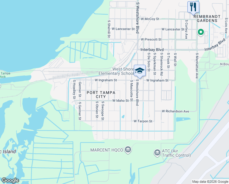 map of restaurants, bars, coffee shops, grocery stores, and more near 7216 South Juanita Street in Tampa