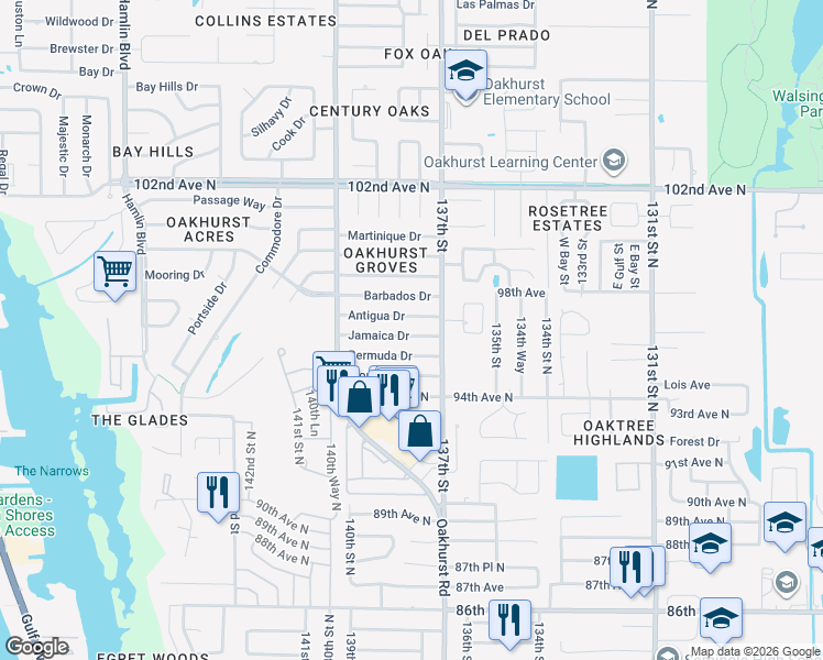 map of restaurants, bars, coffee shops, grocery stores, and more near 13842 Antigua Drive in Seminole