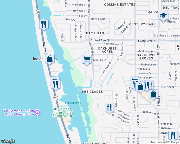 map of restaurants, bars, coffee shops, grocery stores, and more near 9650 Hamlin Boulevard in Seminole