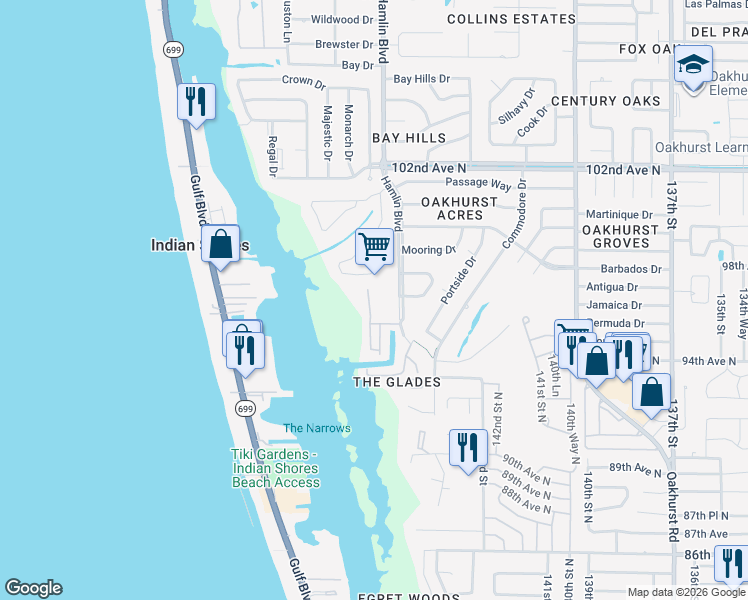 map of restaurants, bars, coffee shops, grocery stores, and more near 9650 Hamlin Boulevard in Seminole