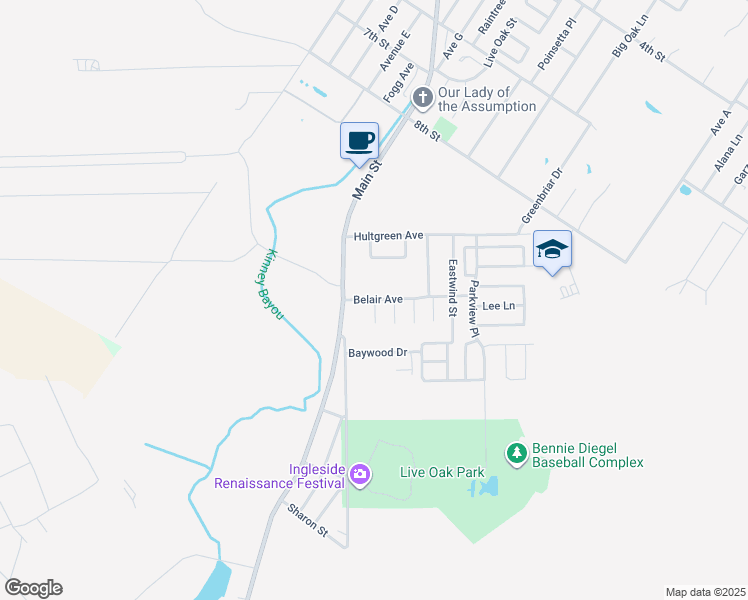 map of restaurants, bars, coffee shops, grocery stores, and more near 2346 Belair Avenue in Ingleside