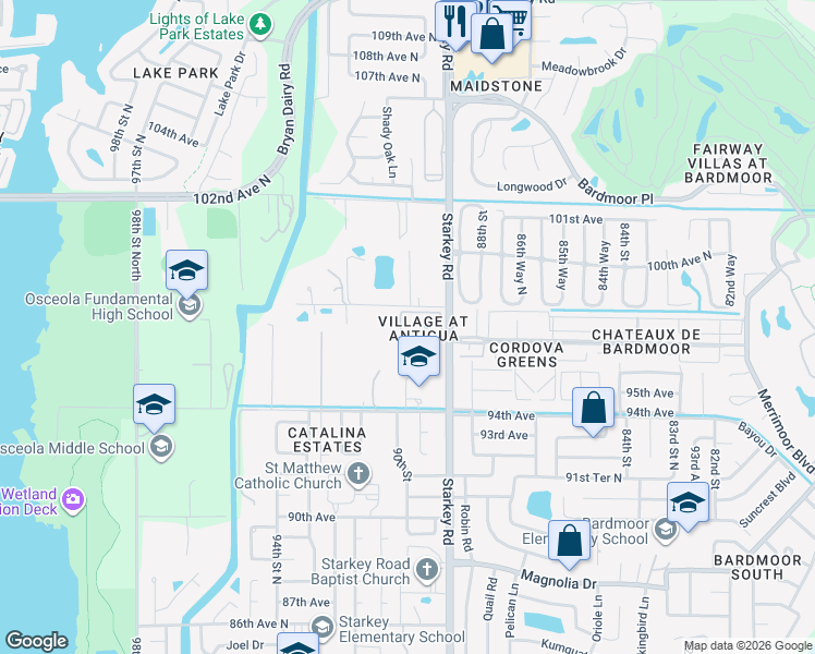 map of restaurants, bars, coffee shops, grocery stores, and more near 9700 Starkey Road in Largo
