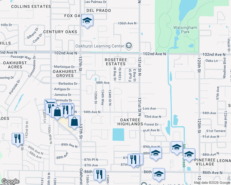 map of restaurants, bars, coffee shops, grocery stores, and more near 9455 Laura Anne Drive in Seminole