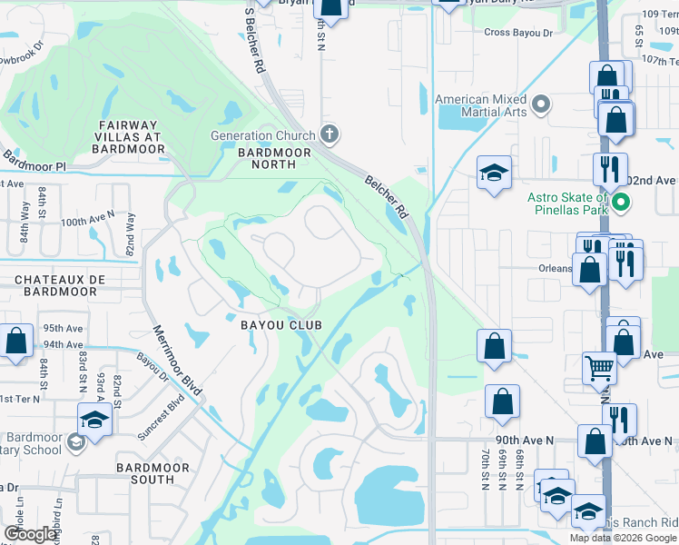 map of restaurants, bars, coffee shops, grocery stores, and more near 9742 Sago Point Drive in Seminole