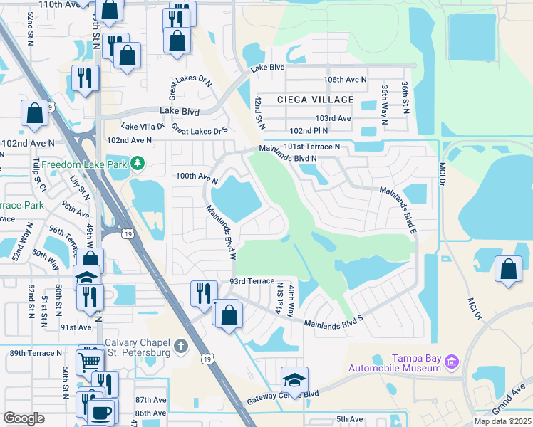 map of restaurants, bars, coffee shops, grocery stores, and more near 4145 96th Terrace North in Pinellas Park