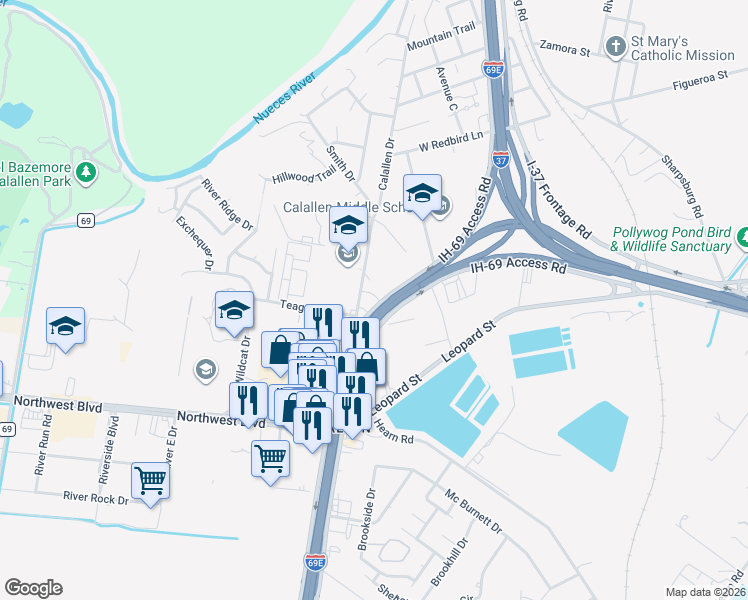 map of restaurants, bars, coffee shops, grocery stores, and more near 4218 Calallen Drive in Corpus Christi