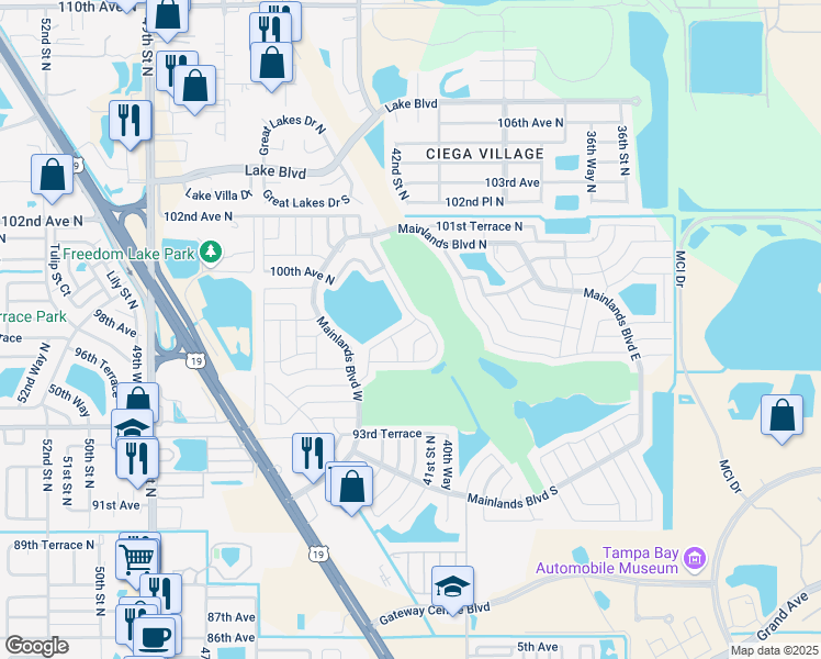 map of restaurants, bars, coffee shops, grocery stores, and more near 4145 96th Terrace North in Pinellas Park