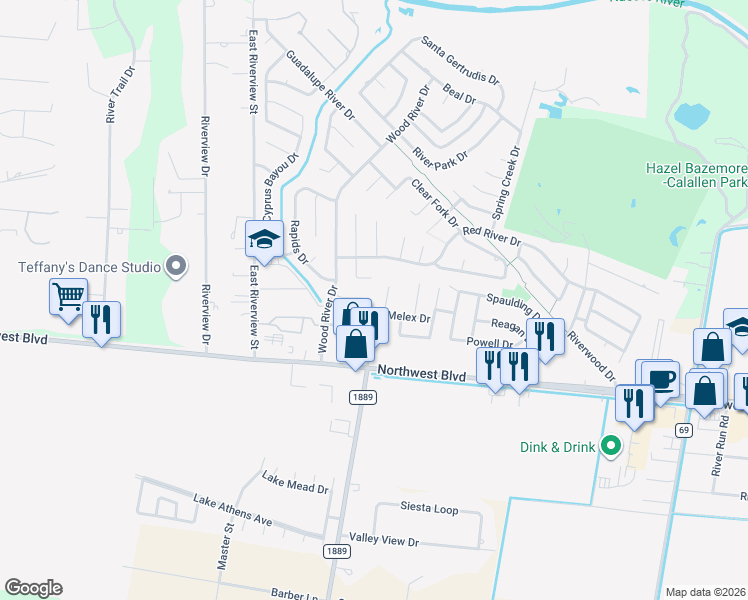 map of restaurants, bars, coffee shops, grocery stores, and more near 14911 Sandy Creek Court in Corpus Christi