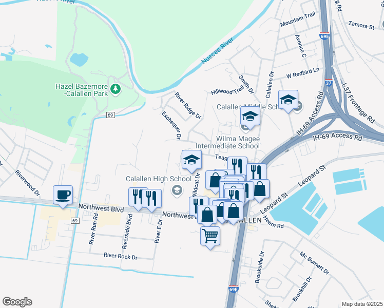 map of restaurants, bars, coffee shops, grocery stores, and more near 4205 Wildcat Drive in Corpus Christi