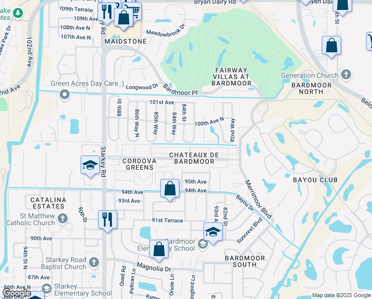 map of restaurants, bars, coffee shops, grocery stores, and more near 8356 Annwood Road in Seminole