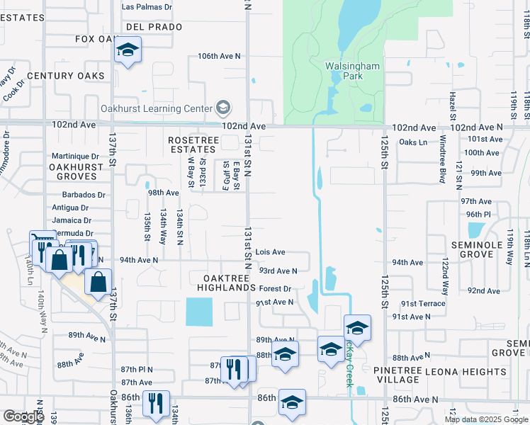 map of restaurants, bars, coffee shops, grocery stores, and more near 13049 96th Avenue in Seminole