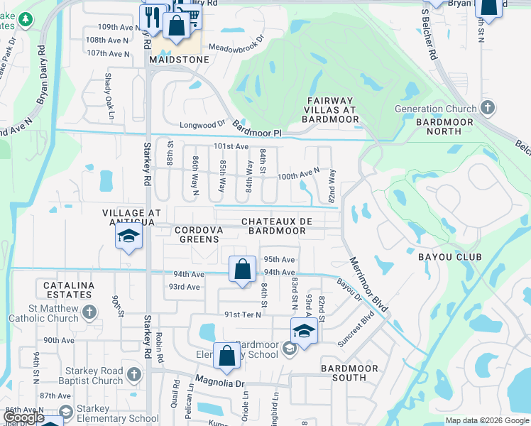 map of restaurants, bars, coffee shops, grocery stores, and more near 8356 Annwood Road in Seminole