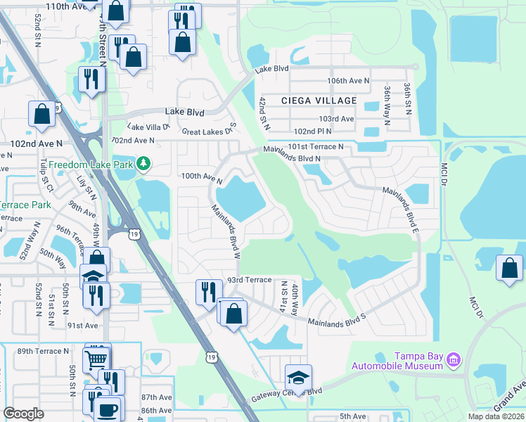 map of restaurants, bars, coffee shops, grocery stores, and more near 4145 96th Terrace North in Pinellas Park